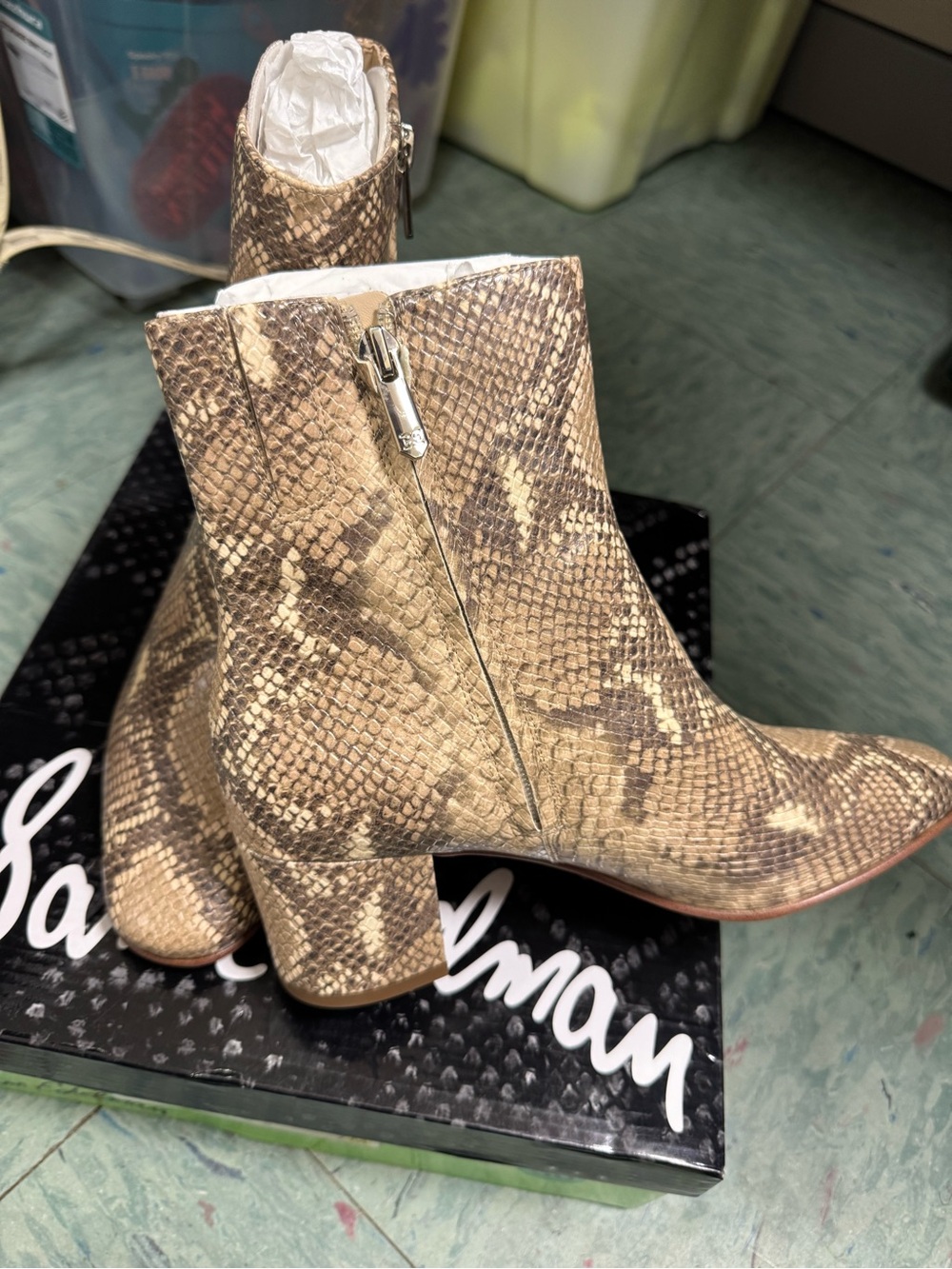 Sam Edelman Snake-Print Ankle Boots in Taupe *BRAND NEW*